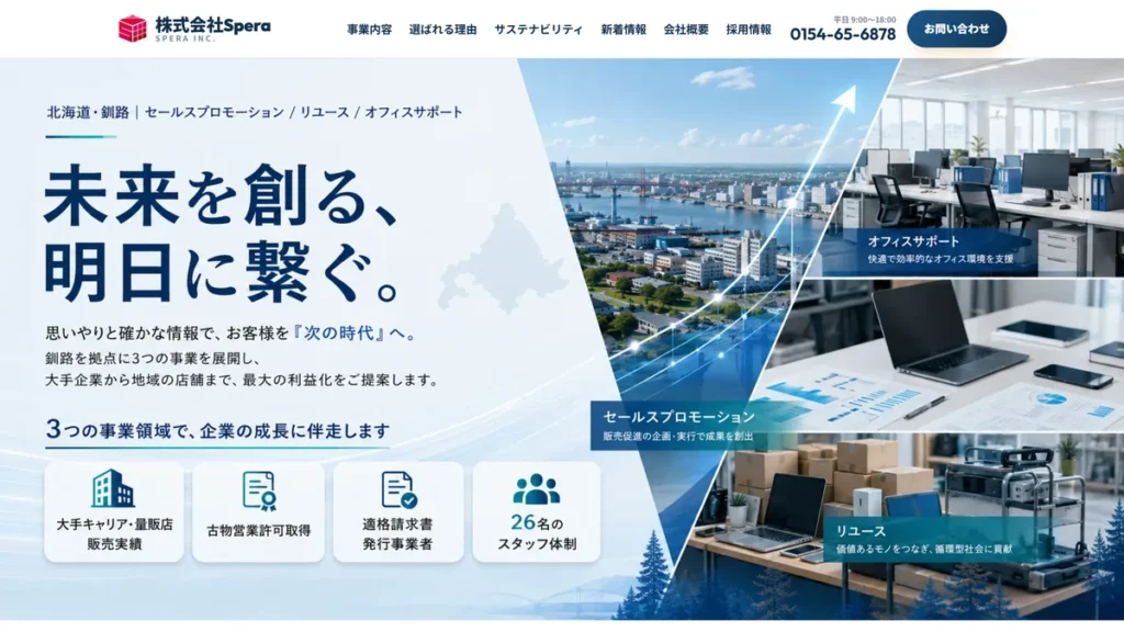 株式会社Spera様のコーポレートサイトのトップページ
